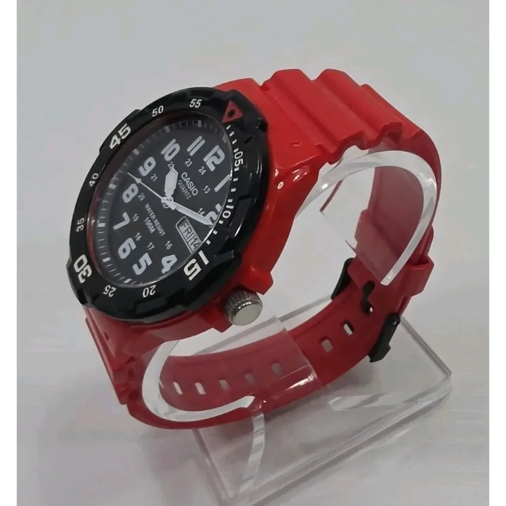 Casio MRW-200H Red & Black Analog Quartz Watch Day/Date New Battery Clean W287